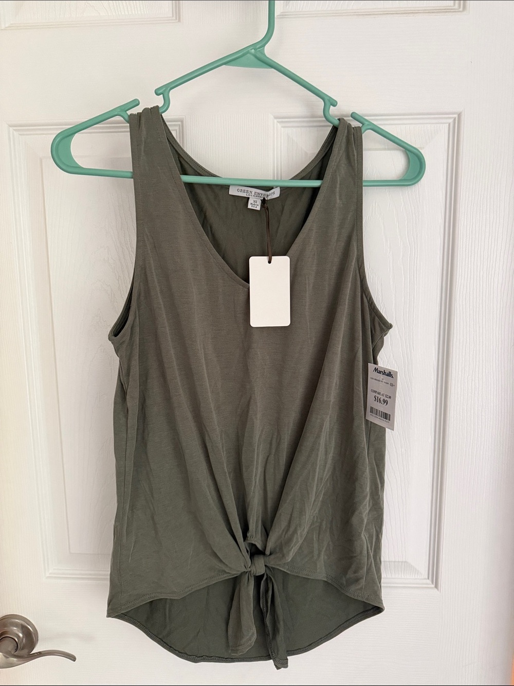 Green Envelope Olive-Tone Knot Front Tank Top